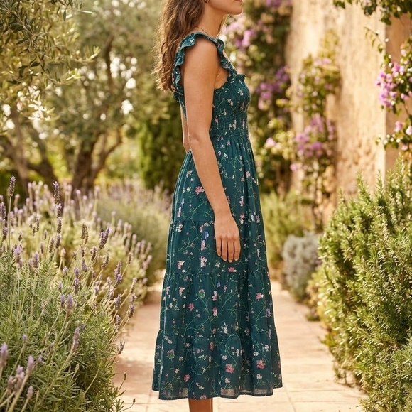 Hill House Teal Floral Midi Dress - Picture 8 of 10